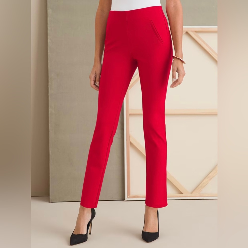NWT CHICOS SO SLIMMING 360 JULIET SIDE VENT ANKLE PANT BASIC WILD POPPY - RED